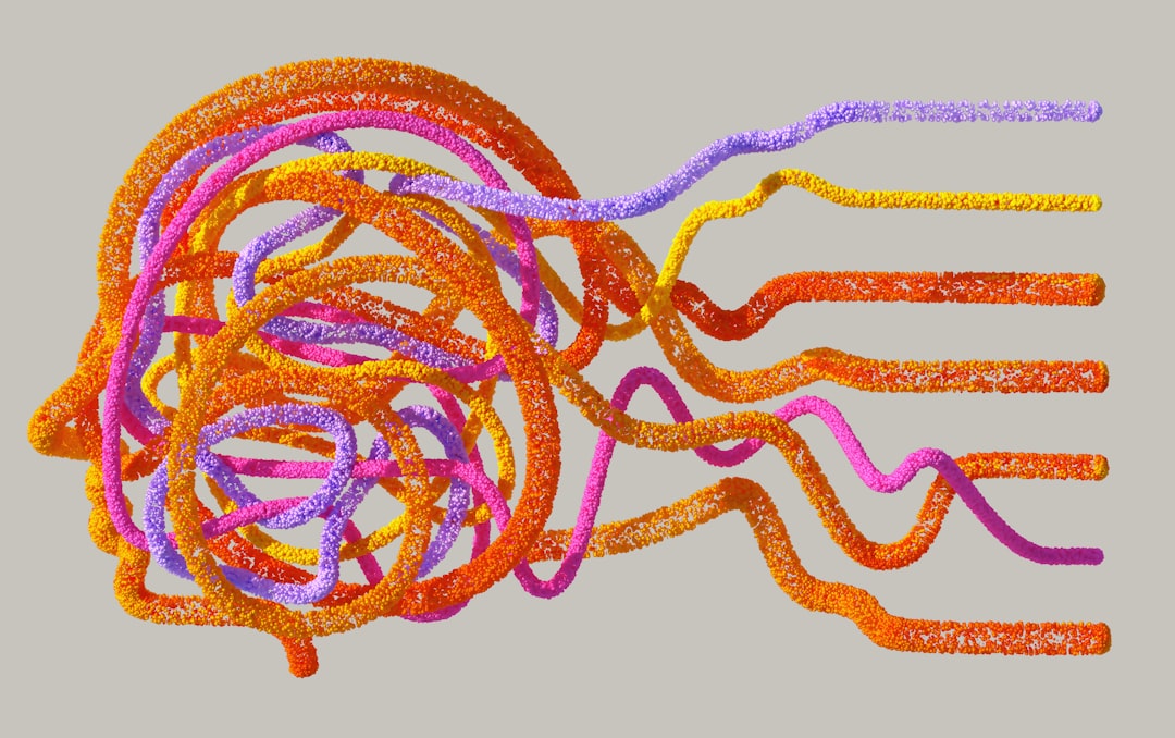 Abstract representation of tangled thoughts in vibrant colors